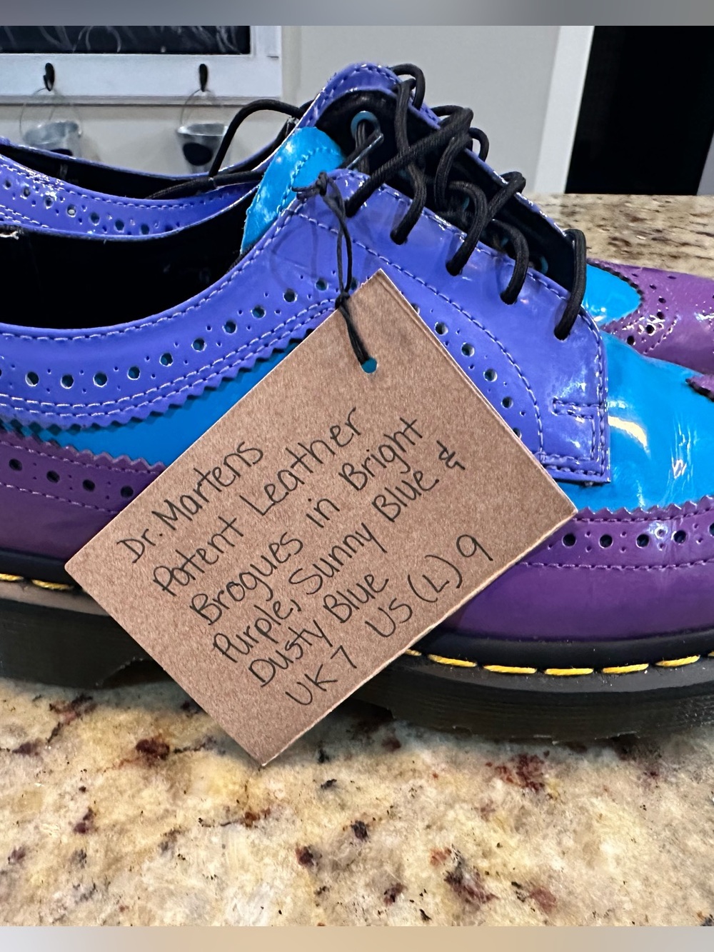 Rare Dr Martens 3989 Brogue Shoes Purple Blue Patent Leather Women US 9 UK 7 - Picture 3 of 13